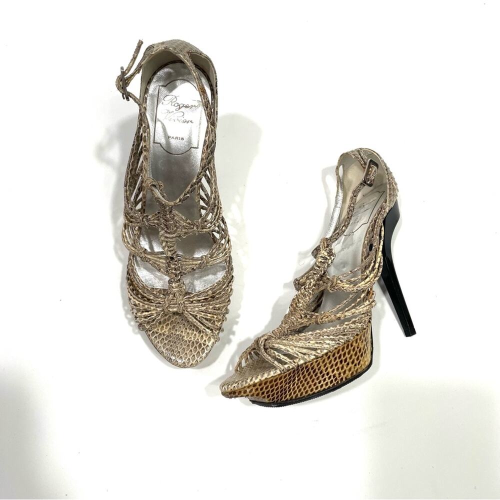 Roger Vivier Tan Cream Python Snake Platform Brai… - image 1
